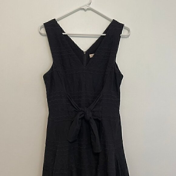 REBECCA TAYLOR Tie Embroidered Gauze Dress Black Geo Eyelet Boho Midi Fit Flare - Picture 5 of 16